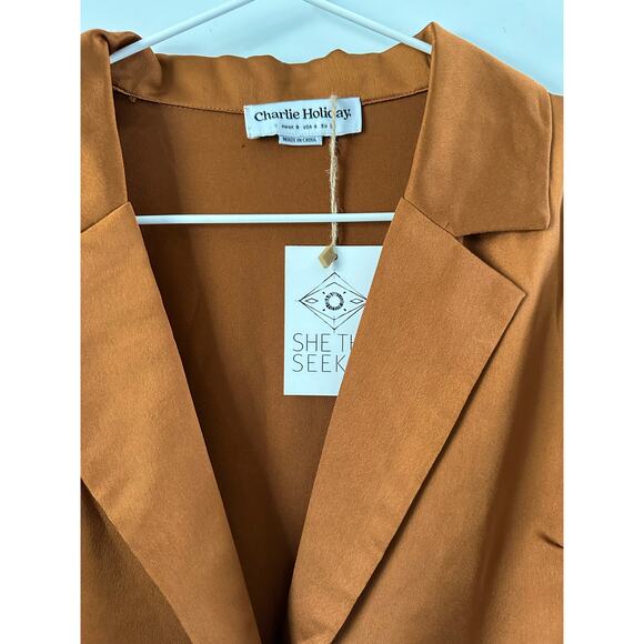 Anthropologie Charlie Holiday Heavenly Copper Rust Button Shirt size 4 - Picture 5 of 9